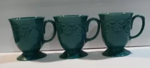 Lot of 3 PIONEER WOMAN Pedestal Coffee Mugs Cowgirl Lace Turquois 14oz Preowned - Picture 1 of 5