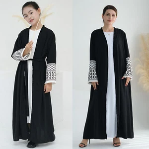 Muslim Women Girls Open Long Dress Abaya Dubai Kimono Mother Daughter Robe Party - Picture 1 of 85