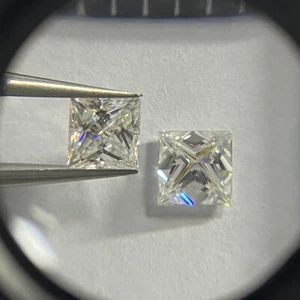 Pair Off White Princess Cut Loose Moissanite Brilliant Cut For Earrings 1 - 2 CT - Picture 1 of 4