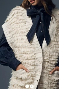 By Anthropologie Loopy Cardigan Sweater Vest Size S Ivory nwt - Picture 1 of 4