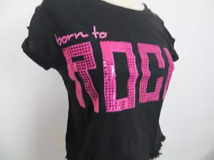 Disney T Shirt Black Girls Sze Large Pink Sequins Short Sleeves Fringe D Signed - Picture 1 of 6