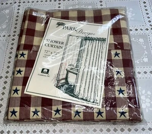 NEW Park Designs Primitive Red Check with Stars Cotton Shower Curtain - Picture 1 of 2