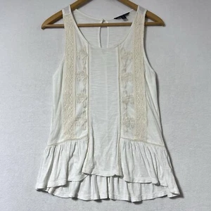 American Eagle Cream Lace Overlay Peplum Key Hole Back Boho Indie Tank Top S - Picture 1 of 10