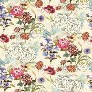 Floral TECHNICOLOR Home Decor Linen Drapery Upholstery Pillow Sewing Fabric BTY - Picture 1 of 10