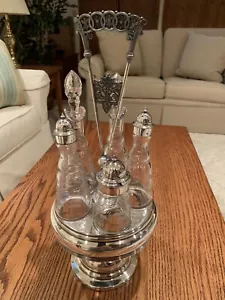 Vintage Middletown Plate Co. Quadruple Silver Plate 5 Piece Cruet Set - Picture 1 of 9