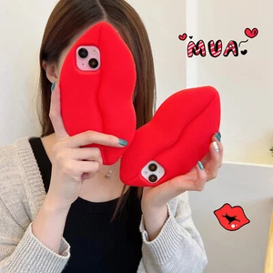 For iPhone 15 14 13 12 11 7 Hot Cool 3D Sexy Red Lips Silicone Phone Case Women - Picture 1 of 13
