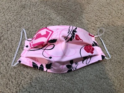 Super Woman batgirl super hero print print handmade cotton face mask reversible - Image 1 of 3