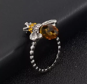 Anillo de abeja, anillo de amante de las abejas, anillo de abeja melífera de plata, anillo de amante de la naturaleza, cuerpo de circonita cúbica - Imagen 1 de 5