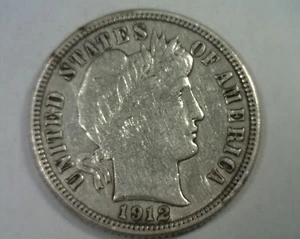 1912 BARBER DIME EXTRA FINE / CIRCA NON CIRCOLATA XF/AU BELLA MONETA ORIGINALE EF/AU - Foto 1 di 2