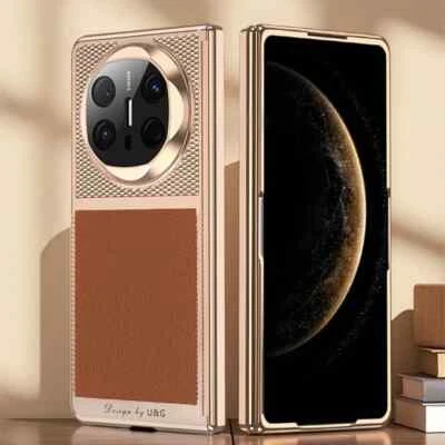Genuine Leather Glossy PC Case For Huawei Mate X6 X5 Flip Hinge Cover Glass Film - Image 1 of 4