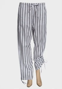 Pantalone donna a righe bianco polsino con coulisse gamba larga NUOVO - Foto 1 di 4