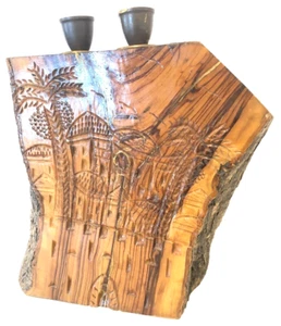 En muy buena condición Judaica grande madera tallada antigua Jerusalén Israel Shabat 2 candelabro hebreo - Imagen 1 de 12
