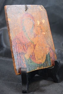 Antiguo Mini Icono Virgen María Madre e Niño Pintado a Mano Ortodoxo Bizantino - Imagen 1 de 19