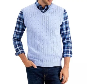 Club Room Men's Cable-Knit Cotton V-Neck Sweater Vest Blue Yonder Size XL NEW - Picture 1 of 1