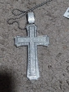 24' STAINLESS STEEL CZ CROSS NECKLACE - Picture 1 of 7