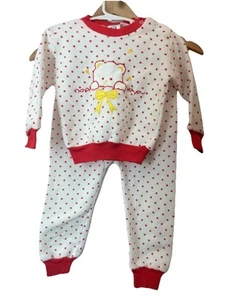 Vintage Little Wishes Bear Pajama Set Size 22M Red Polka Dot Fleece - Picture 1 of 3