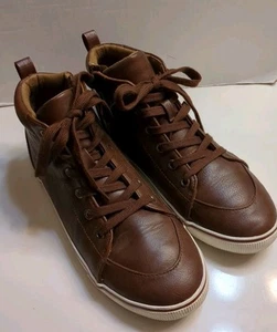 🐻 Jungen Cat and Jack Hightop Sneaker braun Kunstleder Schnürung seitlicher Reißverschluss Größe 6 - Bild 1 von 5
