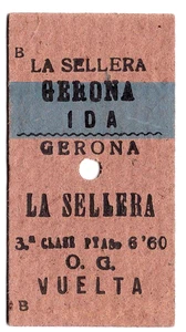 Billete de tren: España: Olot-Gerona: La Sellera & Gerona - Imagen 1 de 1
