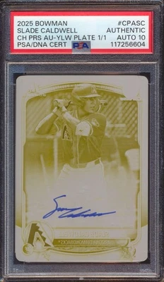 Placa de impressão 2025 BOWMAN CHROME SLADE CALDWELL AUTÓGRAFO 1/1 PSA DNA 10 AUTO - Imagem 1 de 2