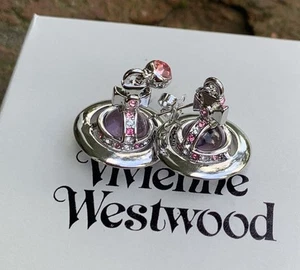 Vivienne Westwood Tiny Orb Earrings Silver Pink Jewelry Studs Piercing Earring - Picture 1 of 7