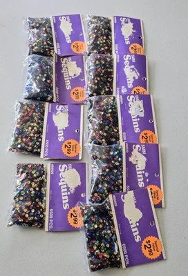 Vintage Sequins New In Package ( 9 Packs 6500 In Each ) Multi Color USA Holiday  - Image 1 of 4