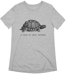 Women's Tee: i stop to save turtles, M Heather Grey - Picture 1 of 1