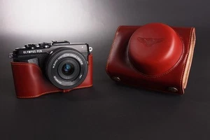 Genuine real Leather Full Camera Case bag Cover for Olympus EPL7 E-PL7 Brown - Picture 1 of 9