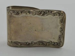 Antique S.Kirk & Son Repousse Sterling Silver Money Clip/ Napkin Holder - "Bill" - Picture 1 of 5