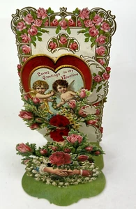Vintage Die Cut Victorian Stand Up Fold Out Valentine Cupids - Picture 1 of 9