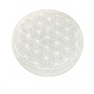 Selenite Crystal Charging Plate 3 " Sacred Geometry Engraved Circle Disc Reiki - Picture 1 of 11