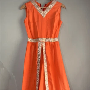 Vibrant Orange Wide Leg Jumpsuit with Elegant Gold Accents - Picture 1 of 14