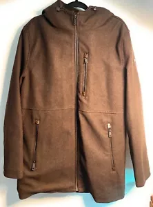 KENNETH COLE Men's Wool Melton Polyurethane Piping Detail Coat Large Brown NWOT - Picture 1 of 10