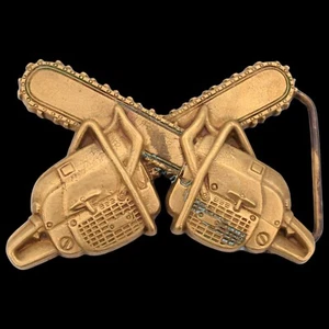 Chainsaws Lumberjack Logger Forester Timber Solid Brass Vintage Belt Buckle - Picture 1 of 3