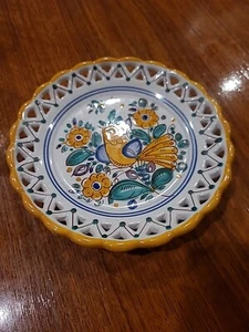 Italian Signed Hand Painted Studio Art Pottery Plate With Bird And Filigree - Picture 1 of 4