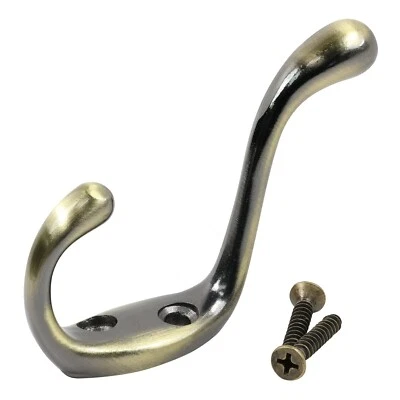 10x Rok Heavy Duty Antique Brass Home Wall Closet Towel Coat Double Hook Hanger - Image 1 of 4