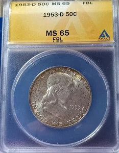 1953 D Franklin Half Dollar MS65 FBL (getönt) - Bild 1 von 2