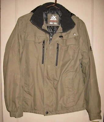 Chaqueta de invierno para hombre ZeroXposur abrigo marrón con capucha desmontable bolsillos con cremallera; talla pequeña Foto 1 de 4