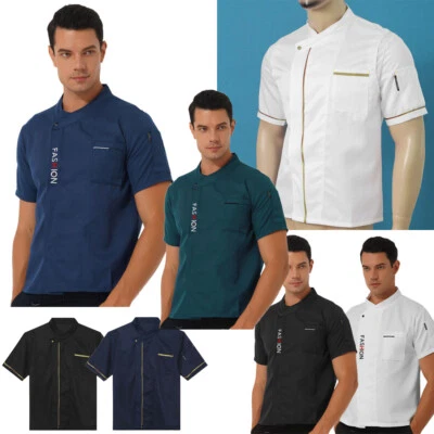  Unisex Short Sleeve Chef Coat Jacket Restaurant Tops Kitchen Cook Uniform  - Image 1 of 2