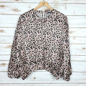 Zara Blouse Women Small Brown And Pink Leopard Print Business Casual Career Top - Picture 1 of 5