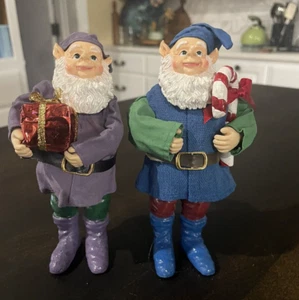 2~Vintage SILVESTRI Paper Mache CHRISTMAS GNOME ELF ELVES, 6" TALL B111 - Picture 1 of 4