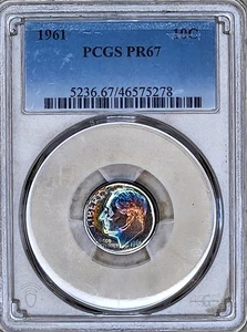 1961 10c 🌈RAINBOW TONED PROOF Roosevelt Dime PCGS PR-67🌈DUAL SIDED 🌈Toned - Picture 1 of 2