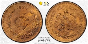 MEXICO ESTADOS UNIDOS 1926 5 CENTAVOS COIN PCGS CERTIFIED UNCIRCULATED MS65-RB - Picture 1 of 8