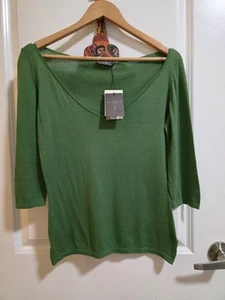 EASTON PEARSON Luxury Cotton Knit 3/4 Sleeve Top Green, Size 12 BNWT RRP $259 - Picture 1 of 5
