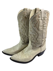 Botas Vaqueras Vintage Marca Acme Blanco Avestruz Talla 10.5 EW Ex Anchas - Imagen 1 de 20