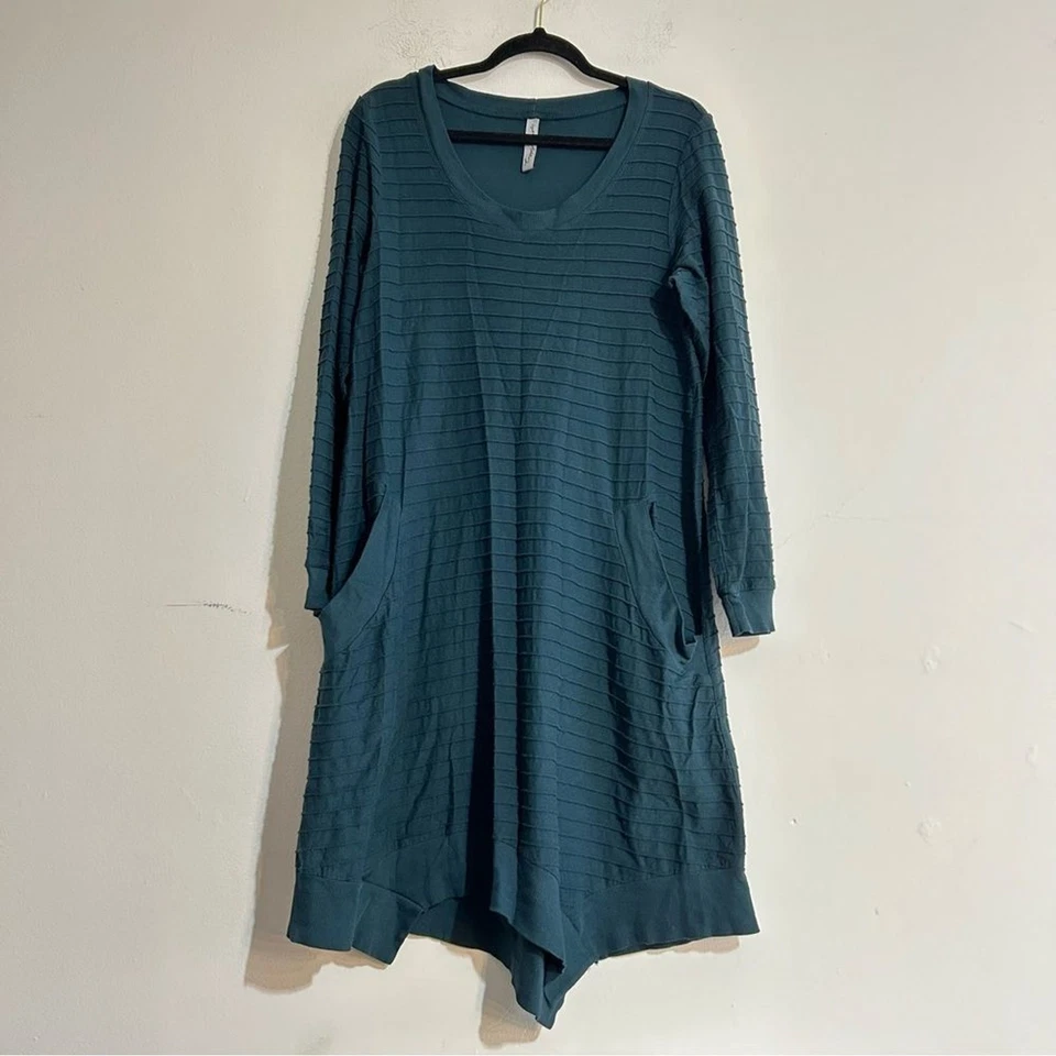 Vestido asimétrico manga larga Cynthia Ashby Win verde azulado talla pequeña Lagenlook Foto 1 de 4