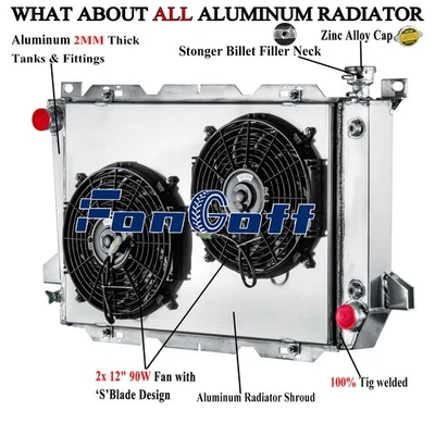 4 Row Aluminum Radiato+Shroud Fan Fits 1985-96,1991 Ford F150 F250 F350 Bronco Foto 1 de 4