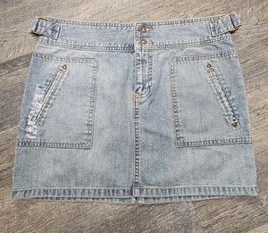 Old Navy Jean Skirt Womens 6 Ultra Low Rise Denim Front Pocket Y2K NWT - Picture 1 of 2
