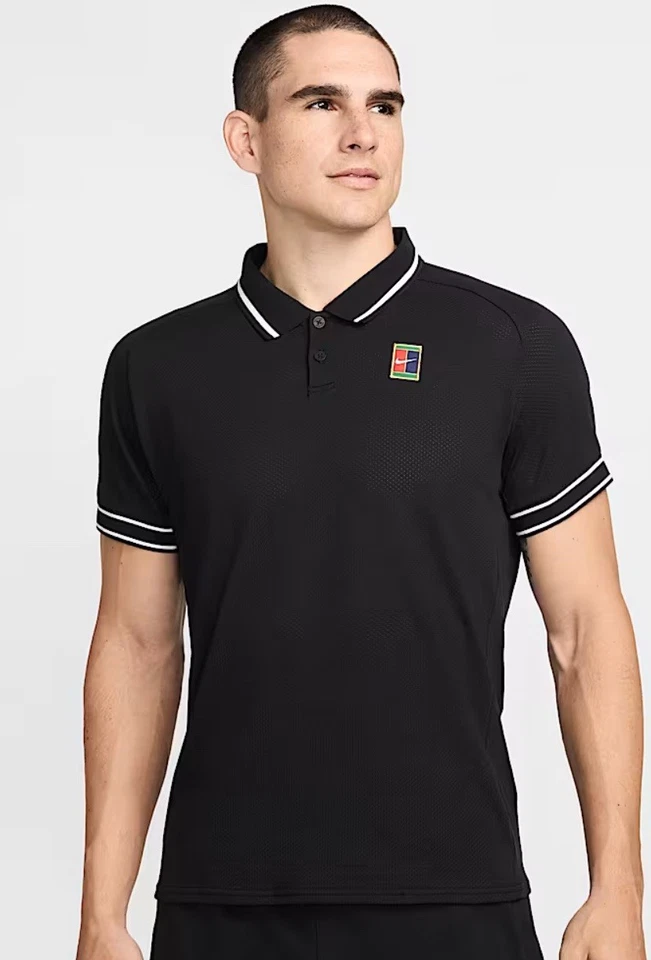 Nike Court Heritage Tennis Polo Shirt Black Active Cotton Blend Mesh FQ2101-010