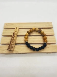 9mm Palo Santo con cuentas de ónix negro pulsera hecha a mano - Imagen 1 de 3
