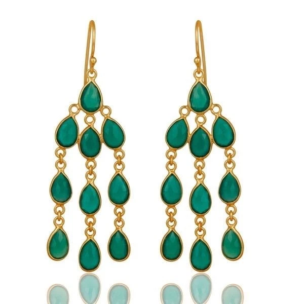 Pendientes de boda con araña de ónix verde pera de plata de ley 925 enchapados en oro de 14K Foto 1 de 4